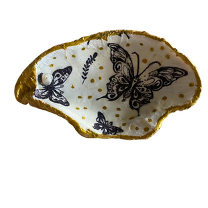 Butterfly Design Trinket Dish with gold trim